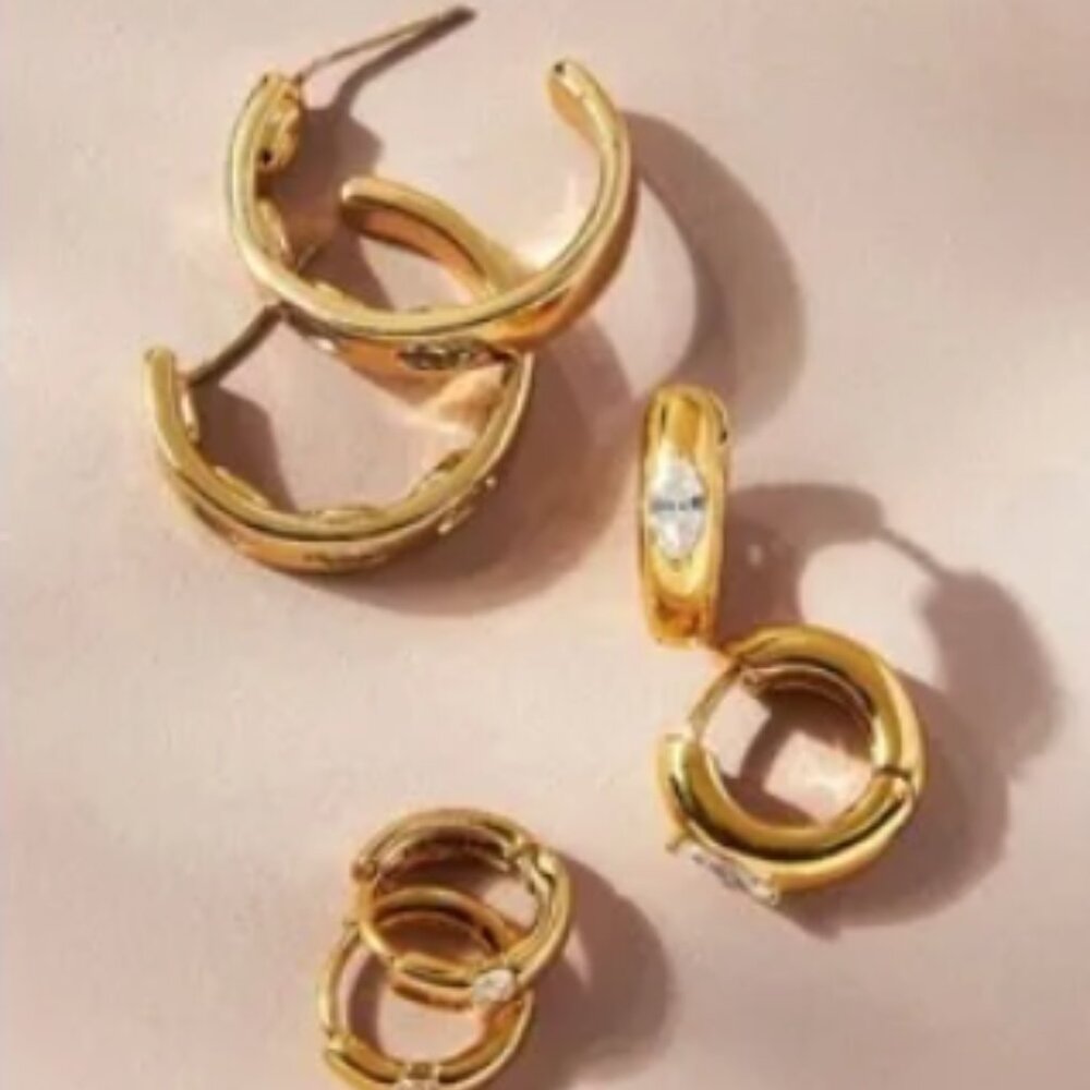 Anthropologie Set of Three Crystal Huggie Hoop Earrings NWT - Picture 2 of 2
